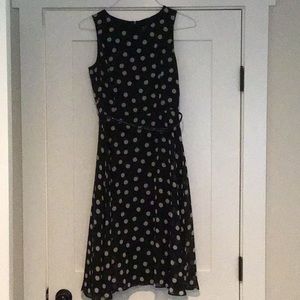 Midi dress. Black with off white polka dots sleeveless.  Size 6